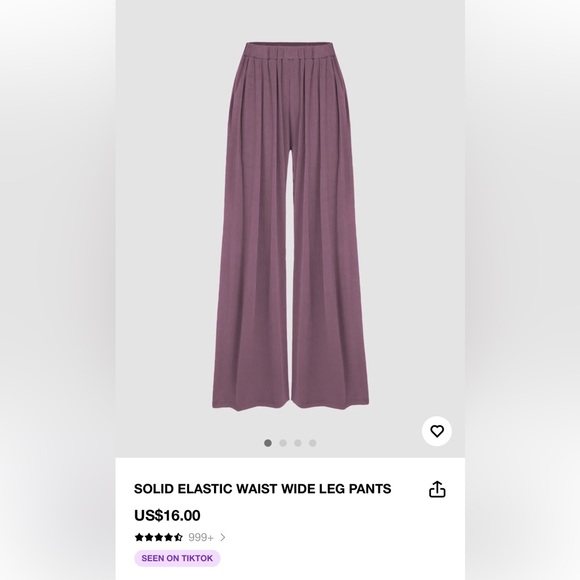 Solid elastic waist wide leg pants - Picture 1 of 3